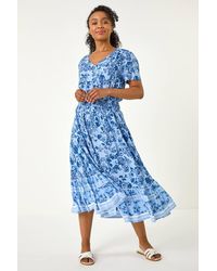 Roman Petite - Floral Print Border Midi Dress - Lyst