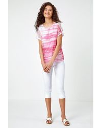 Roman - Stripe Print Mesh Overlay Top - Lyst
