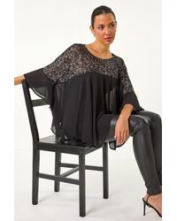 Roman - Sequin Yoke Frilled Tunic Top - Lyst