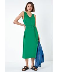 Roman - Gathered Tie Detail Stretch Midi Dress - Lyst