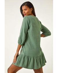 Roman - Textured V-Neck Smock Dress - Lyst