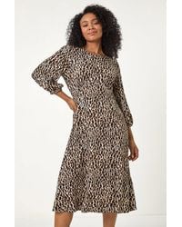 Roman Petite - Animal Print Stretch Midi Dress - Lyst