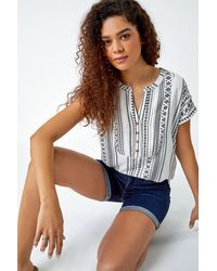 Roman - Aztec Print Button V-Neck Detail Top - Lyst