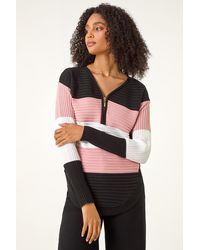 Roman - Cotton Blend Stripe Zip Knit - Lyst