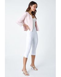 Roman - 3/4 Sleeve Pleated Textured Cropped Jacket - Lyst