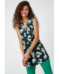 Roman - Sleeveless V-Neck Floral Print Smock Top - Lyst