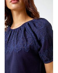 Roman - Cotton Broderie Puff Sleeve Top - Lyst