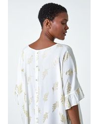 Roman - Metallic Foil Floral Button Back Top - Lyst