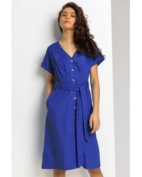 Roman - Cotton Belted Midi Shirt Dress - Lyst
