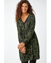 Roman - Floral Contrast Trim Stretch Dress - Lyst