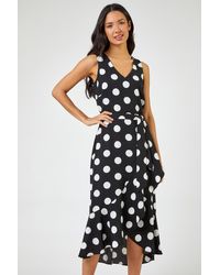 Roman - Spot Print Frill Hem Wrap Midi Dress - Lyst