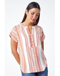 Roman - Aztec Print Button V-Neck Detail Top - Lyst