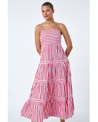 Roman - Sleeveless Stripe Tiered Cotton Maxi Dress - Lyst