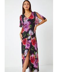 Roman - Floral Print Chiffon Tie Back Maxi Dress - Lyst