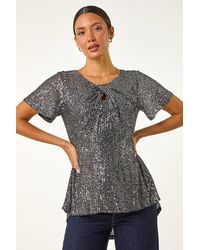 Roman - Sequin Detail Twist Front Top - Lyst