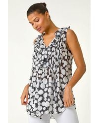 Roman - Spot Print Ruffle Front Buttoned Blouse - Lyst