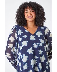Roman Curve - Floral Chiffon Overlay Tunic Top - Lyst