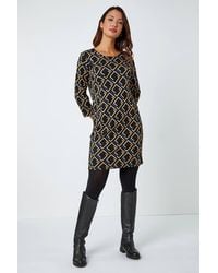 Roman - Geometric Print Shift Stretch Dress - Lyst