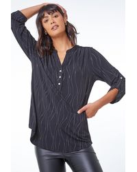 Roman - Embellished Notch Neck Stretch Tunic Top - Lyst