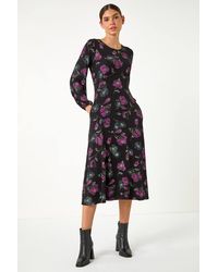 Roman - Floral Empire Waist Midi Dress - Lyst