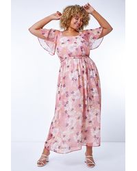 Roman Curve - Floral Cold Shoulder Chiffon Maxi Dress - Lyst