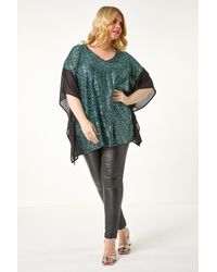 Roman Curve - Full Sequin Chiffon Overlay Top - Lyst
