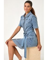 Roman - Tie Waist Pocket Shirt Dress - Lyst