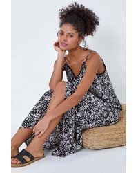 D.u.s.k - Ditsy Floral Button Detail A Line Midi Skirt - Lyst