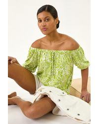 Roman - Floral Print Bardot Stretch Top - Lyst