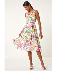 Roman - Floral Print Cowl Neck Dress - Lyst
