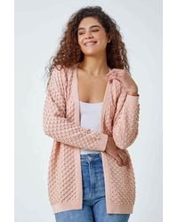 Roman - Cotton Blend Waffle Knit Cardigan - Lyst