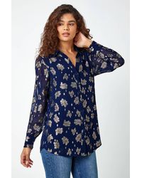 Roman - Metallic Floral Print Blouse - Lyst