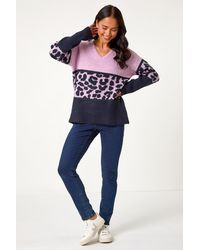 Roman Petite - Animal Colourblock Stretch Jumper - Lyst