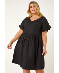 Roman Curve - Cotton V-Neck Frill Dress - Lyst