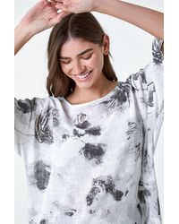 Roman - Sketchy Floral Print Cotton Tunic Top - Lyst