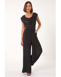 Roman - Sequin Bodice Cowl Neck Jumpsuit - Lyst