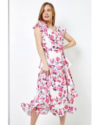 Roman Petite - Floral Chiffon Frill Wrap Dress - Lyst