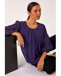 Roman - Pleated Sleeve Hotfix Detail Top - Lyst