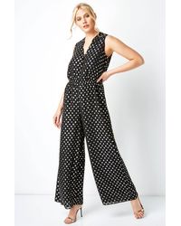 Roman - Polka Dot Button Detail Jumpsuit - Lyst