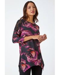 Roman - Floral Lace Detail Hanky Hem Top - Lyst