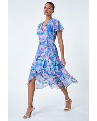 Roman - Floral Frill Detail Wrap Dress - Lyst