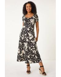 Roman Petite - Stretch Floral Ruched Front Dress - Lyst
