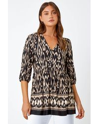 Roman - Aztec Print V-Neck Stretch Tunic Smock Top - Lyst