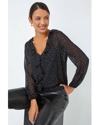 Roman - Metallic Foil Spot Frill Detail Top - Lyst