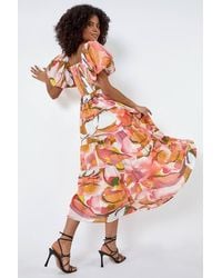 D.u.s.k - Abstract Tiered Puff Sleeve Midi Dress - Lyst