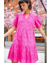 Roman - Embroidered Tiered Cotton Smock Dress - Lyst