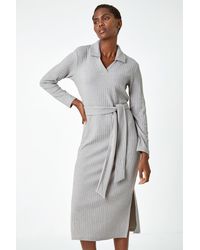 Roman - Ribbed Midi Jumper Stretch Dress - Lyst