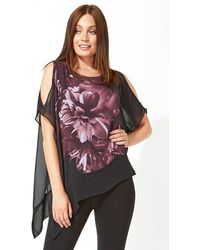 Roman - Floral Print Asymmetric Chiffon Overlay Top - Lyst