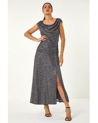 Roman - Sequin Cowl Neck Maxi Stretch Dress - Lyst