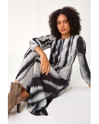 Roman - Shadow Stripe Print Midi Dress - Lyst
